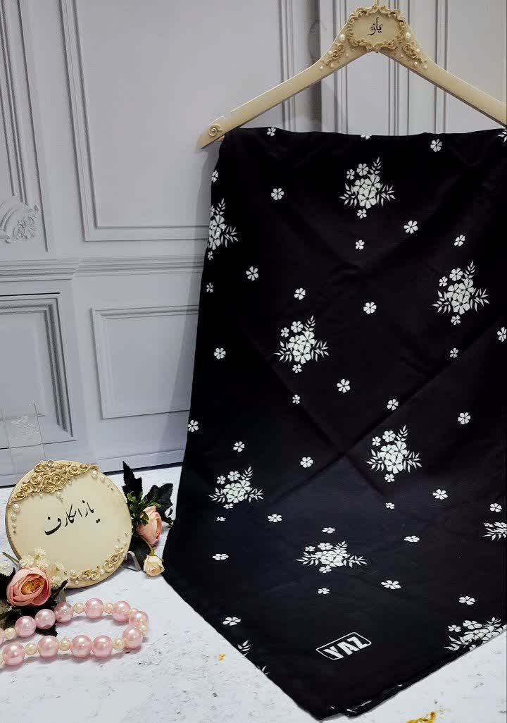 روسری مشکی سفید گلگلی عرض ۱۳۵