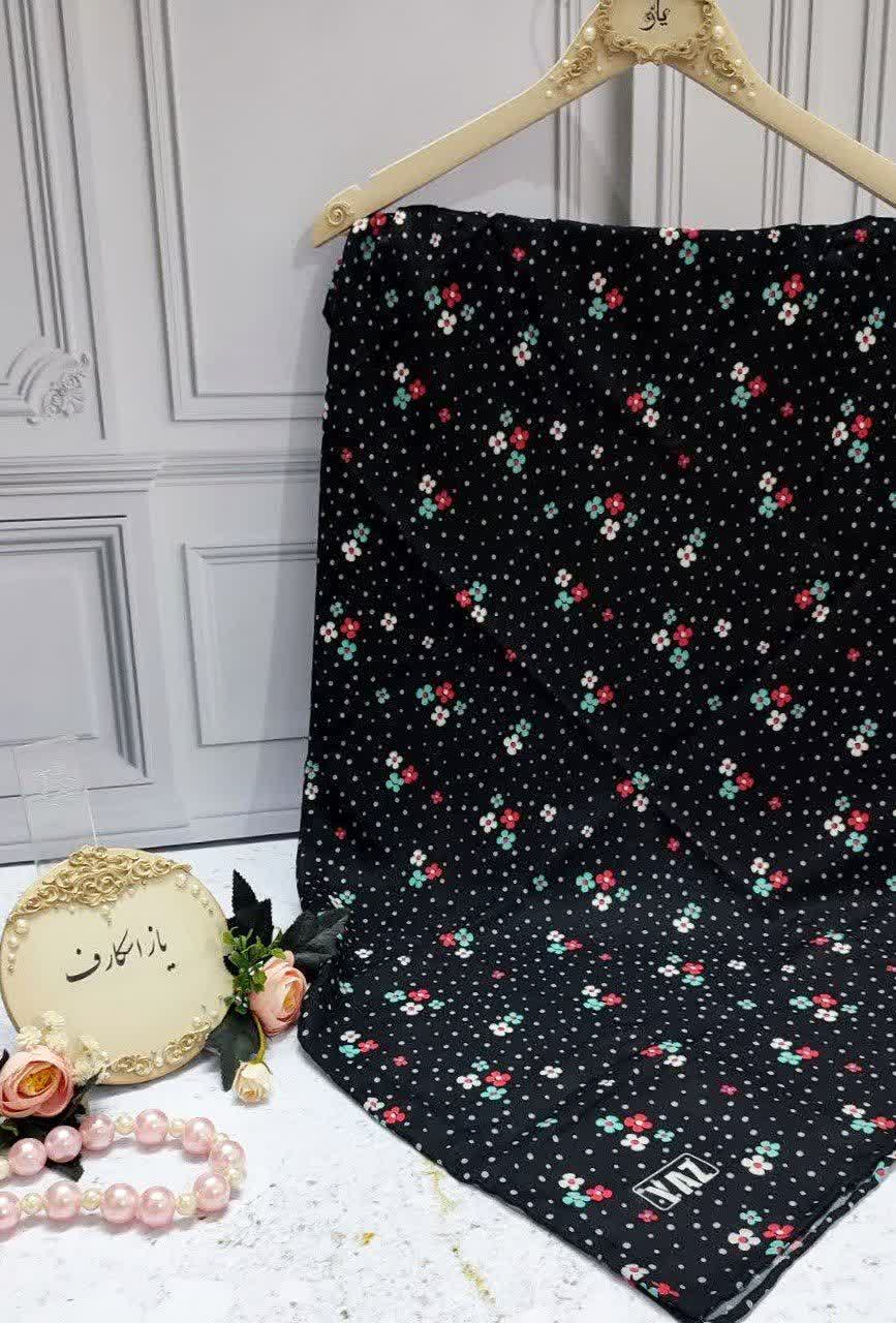 روسری مشکی گل ریز. آبی عرض ۱۳۵