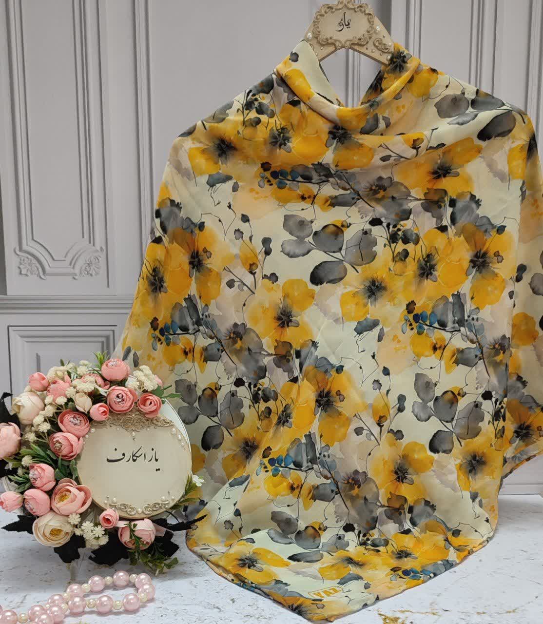 روسری آبرنگی زرد عرض ۱۳۵